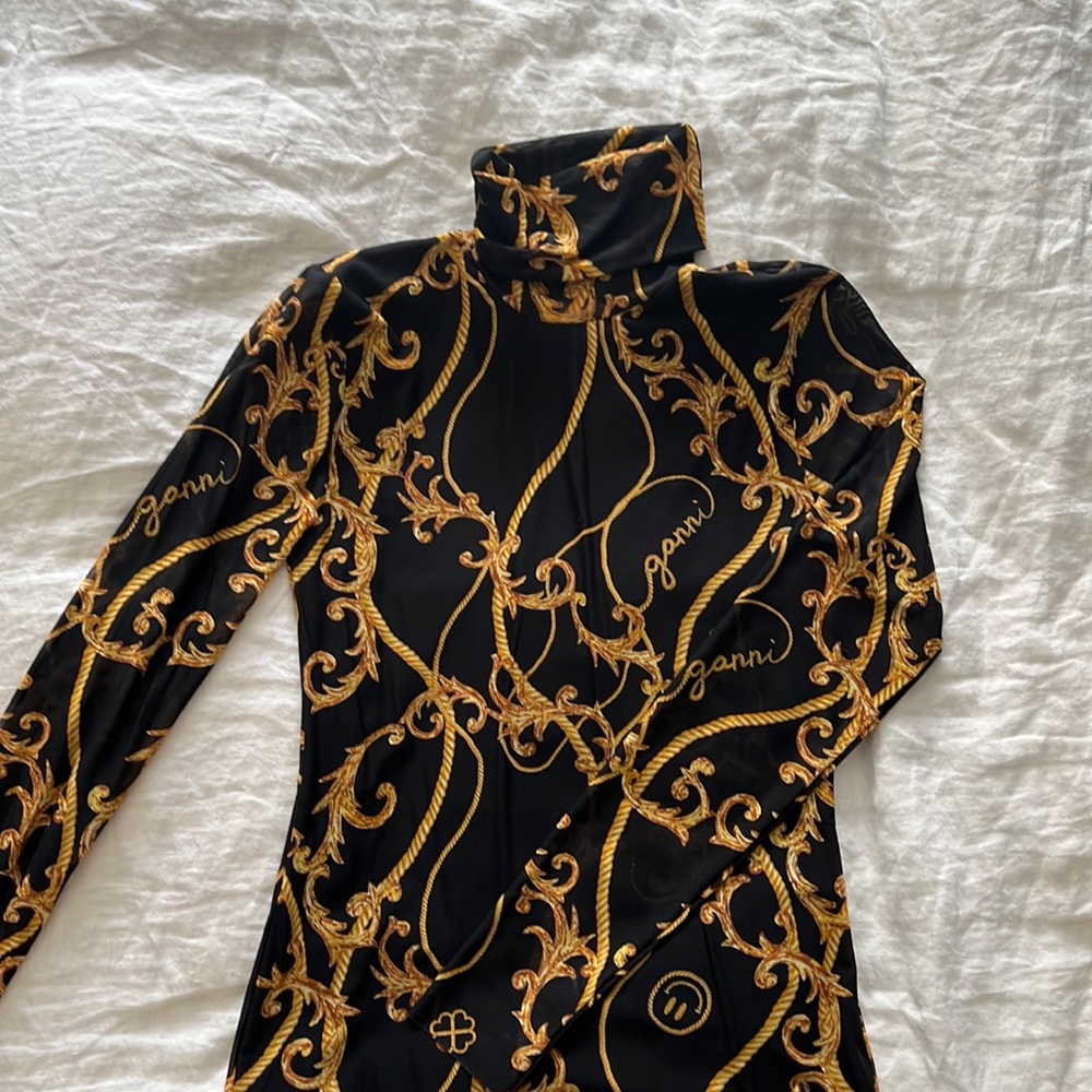 Ganni Printed Mesh Rollneck Top in French Size 38 (US 6)